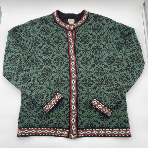 LL Bean Womens Vintage Fair Isle Cotton Nordic Cardigan Sweater Size Medium - Picture 5 of 14